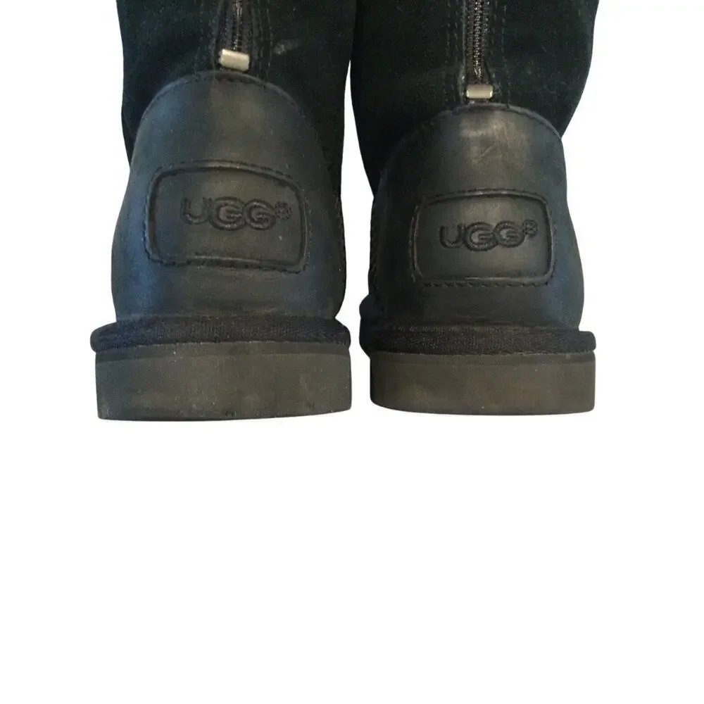 UGG Girls Jesslyn Tall Boots Sz US 3 EU 33 Kids Black Preppy Y2K Suede Shearling